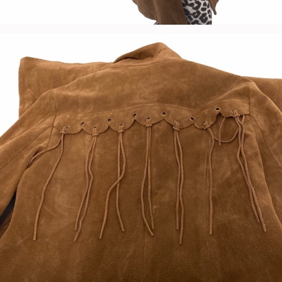 Faux Suede long brown coat with fringe size medium - Picture 12 of 12